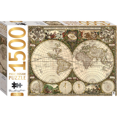 MINDBOGGLERS 1500PCE JIGSAW: GOLD FOIL WORLD MAP