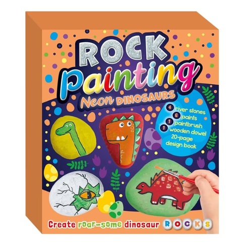 Rock Painting: Neon Dinosaurs