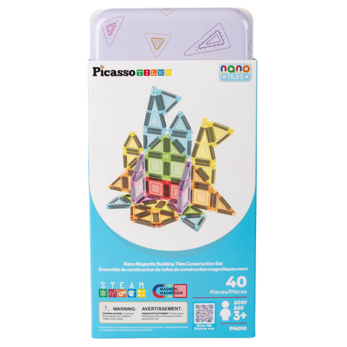 Picasso Tiles - Nano Magnetic Building Tiles Construction Set with Pencil Box (Rounded Edge) - 40pc