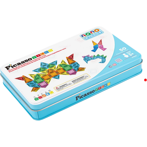 Picasso Tiles - Nano Magnetic Building Tiles Construction Set with Pencil Box (Rounded Edge) - 50pc