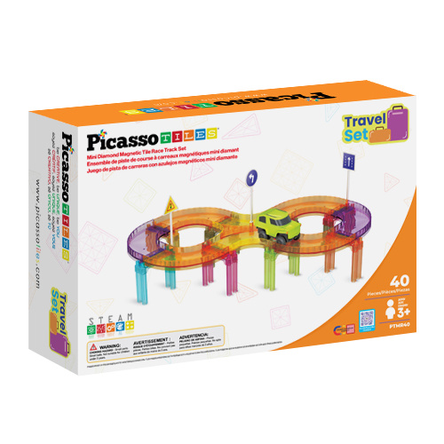 Picasso Tiles - Race Car Truck Travel Size Magnetic Tiles - 40pc